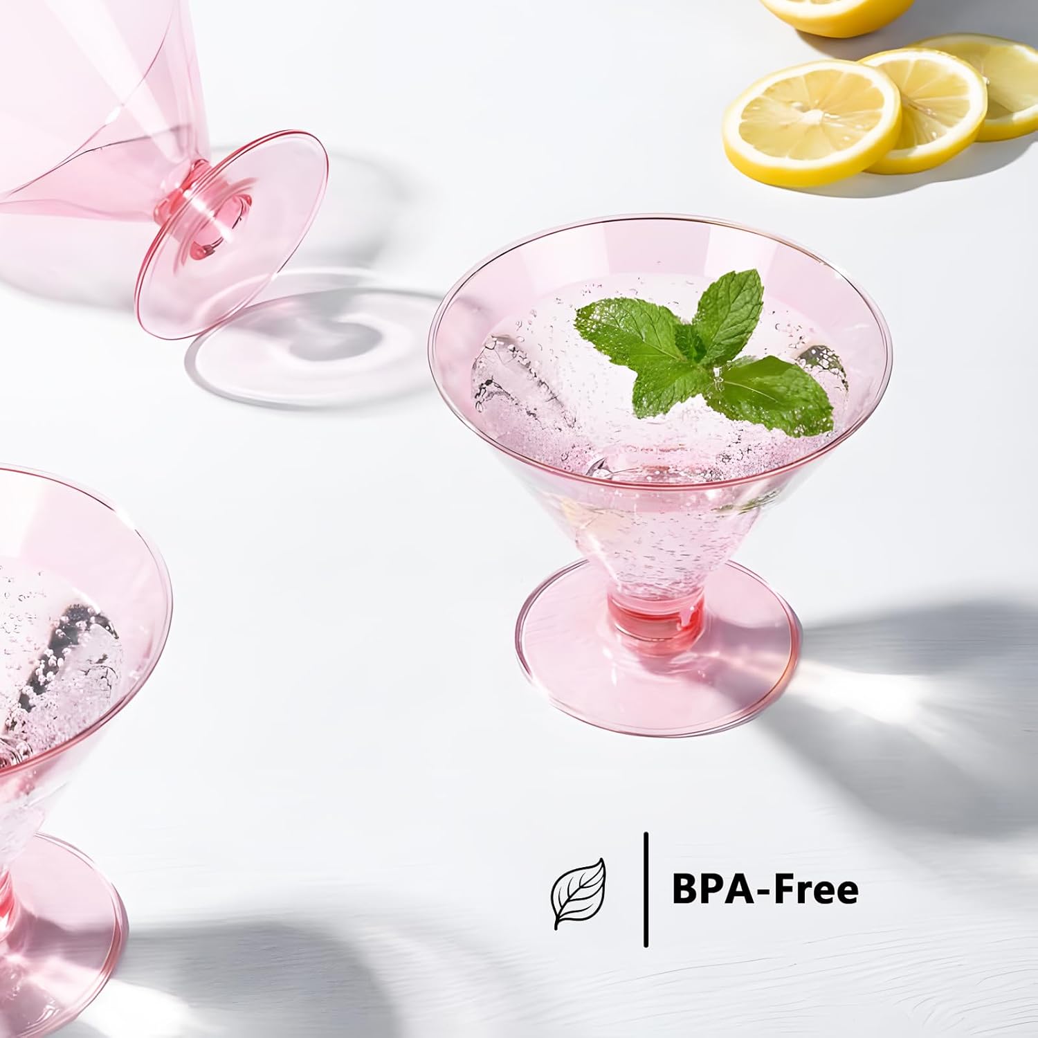 YOUBET 100 PCS Pink Plastic Martini Glasses - 5oz Disposable Cocktail Coupe Glasses for Parties & Gatherings & Weddings & Mother's Day & Valentine’s Day