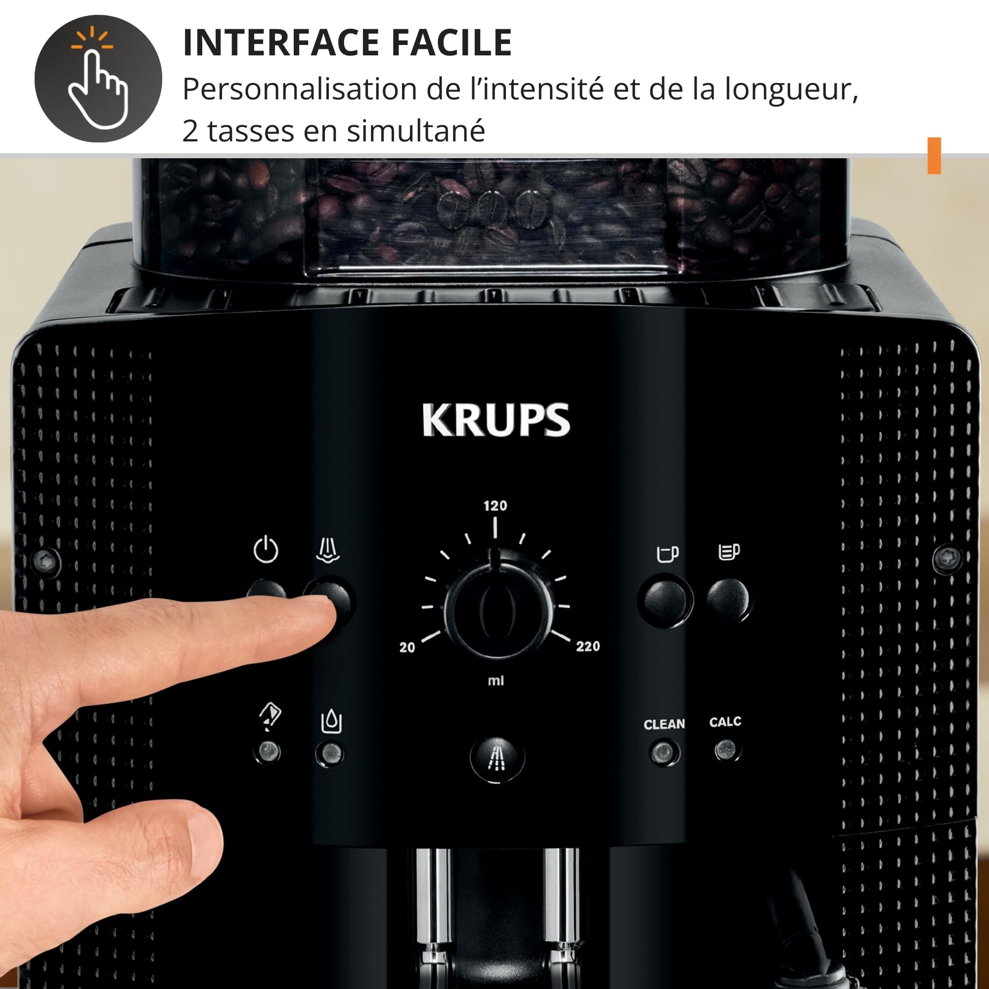 Krups Coffee Bean Machine, Espresso Machine, 2 Cups Simultaneously, Automatic Cleaning, Steam Nozzle for Cappuccino, Espresso Maker, Essential Black YY8125FD, Black - 5