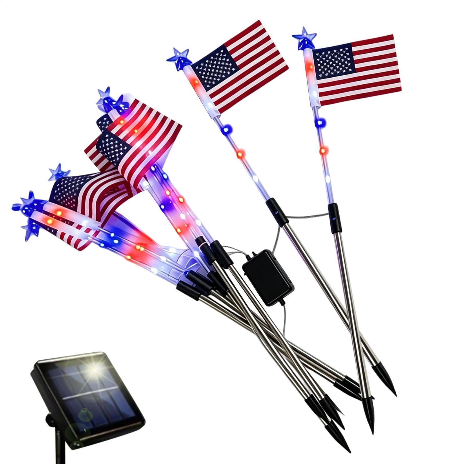 Solar American Flag Lights - 8 Pack LED Pathway Lights | Waterproof Solar Garden Light 8 Modes | for Outdoor Patio Walkway Yard Lawn Driveway Landscape Decoration Red White Blue Lighting