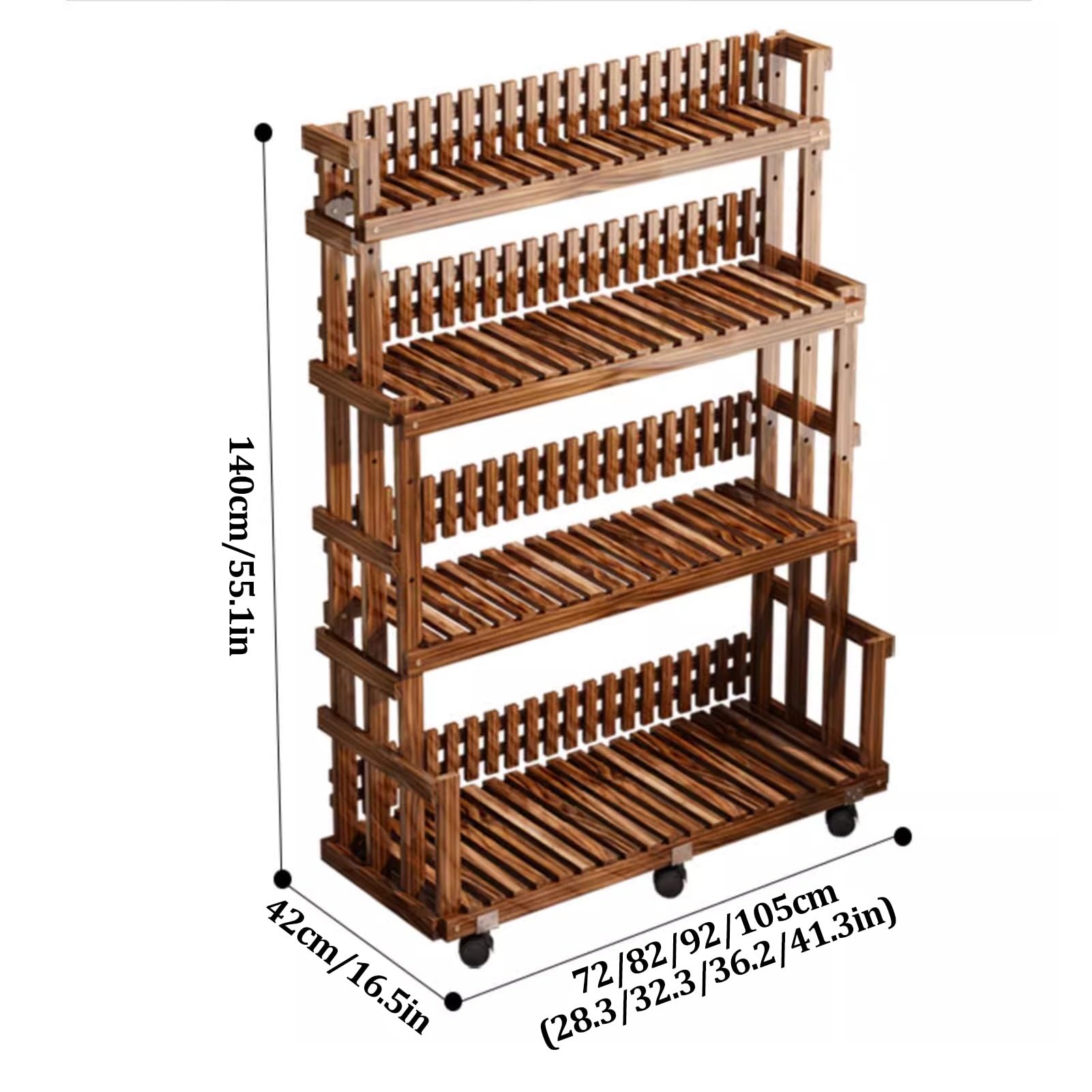 Estante De Plantas Escalonadas De 4 Pisos, Altura Ajustable, Acabado De Macetas con Poleas, Escalera De Plantas De Jardín Interior Y Exterior (Color : Brown, S : 82x42x140cm)