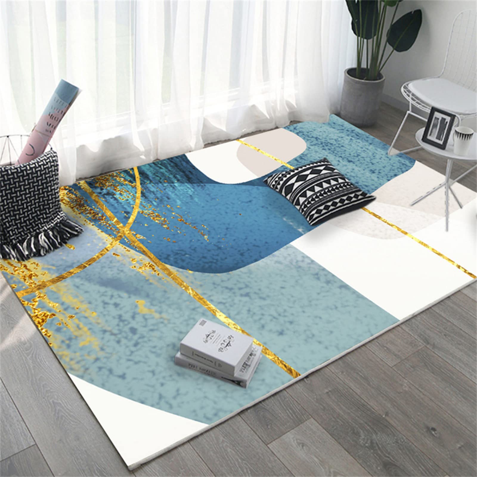 Tapis d'éveil bébé garçon bleu et crème 50x80cm pour l'entrée et l'extérieur