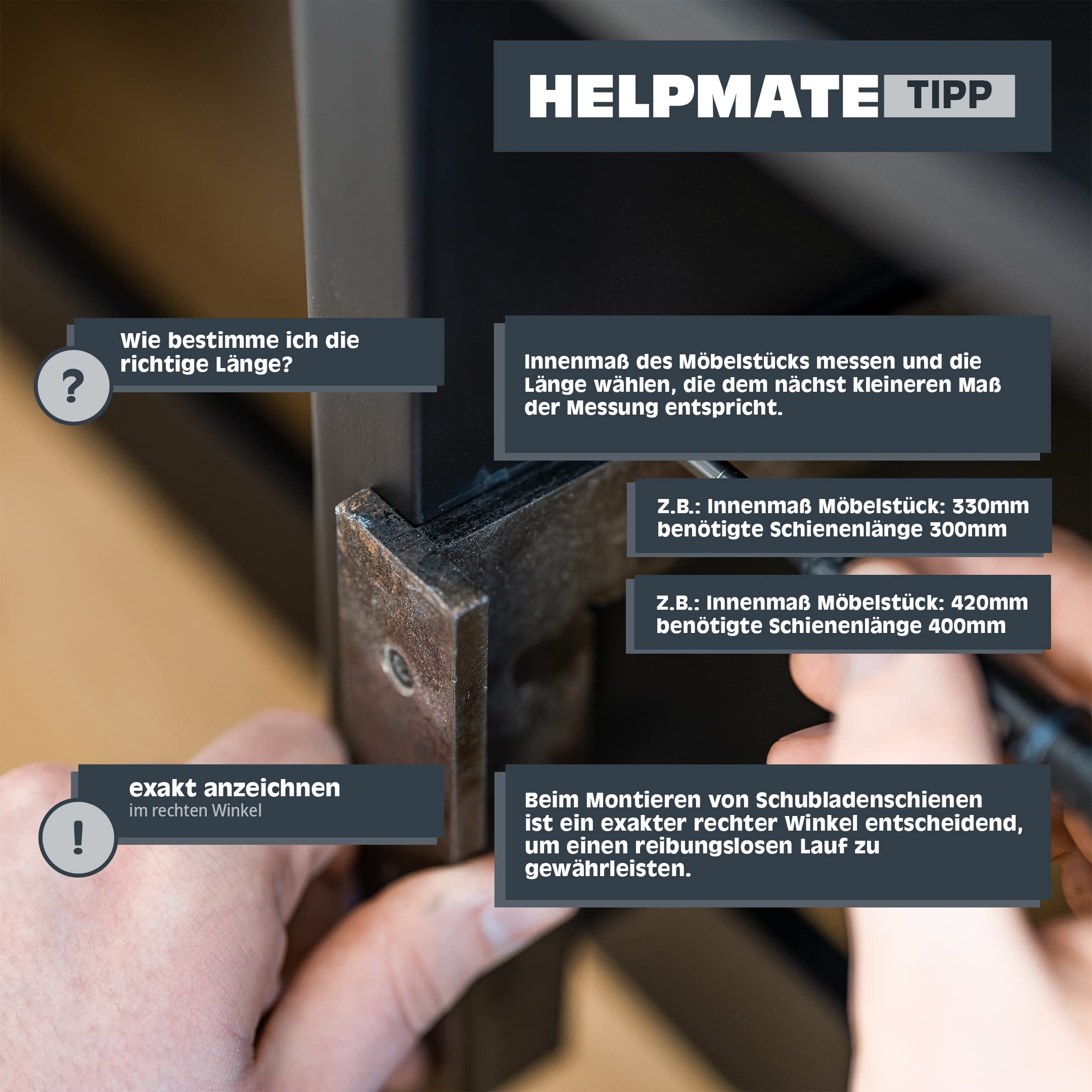HELPMATE – Schubladenschienen softclose – Vollauszug 400 mm – 2 Paar