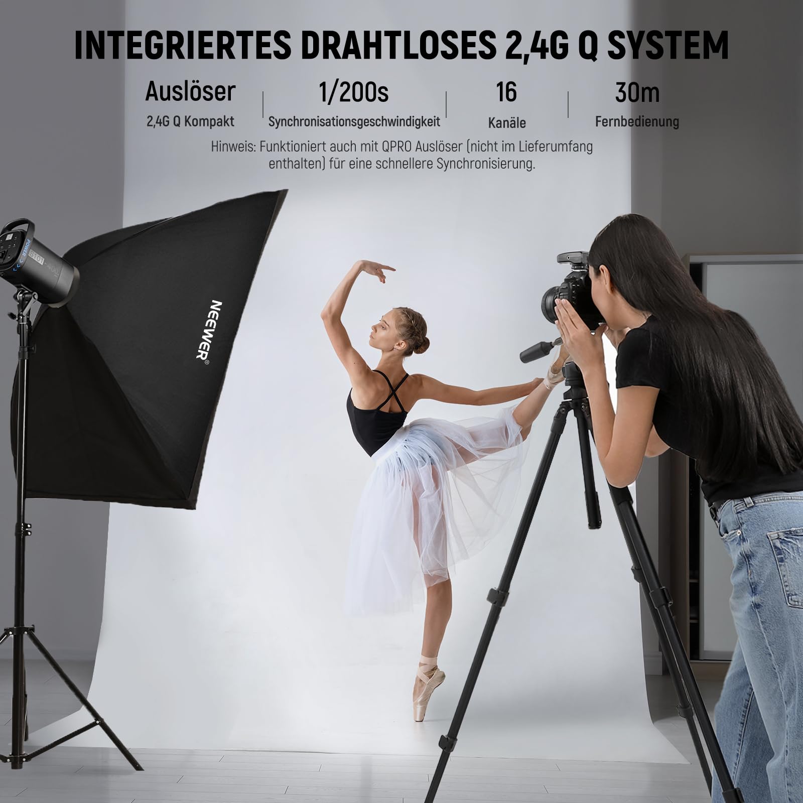 NEEWER S101-400W PRO Studio Strobe Flash Blitzlicht mit 2,4G Auslöser 150W Einstelllampe 400Ws GN65 5600K Bowens Mount Reflektor, S1/S2 Modus, Leiser Lüfter, kompatibel mit QPRO, für Porträtfotografie