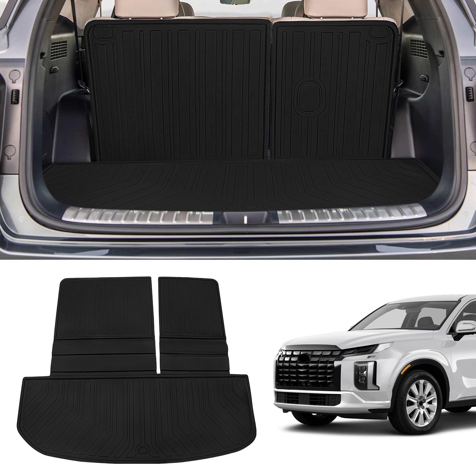 Photo 1 of Rilsen Cargo Liner Compatible with Hyundai Palisade 2020 2021 2022 2023 2024 Trunk Mat Rear Cargo mat All Weather Back Seat Protector Backrest Mat (Trunk Mat with Backrest Mat) Cargo Liner+Backrest Mat