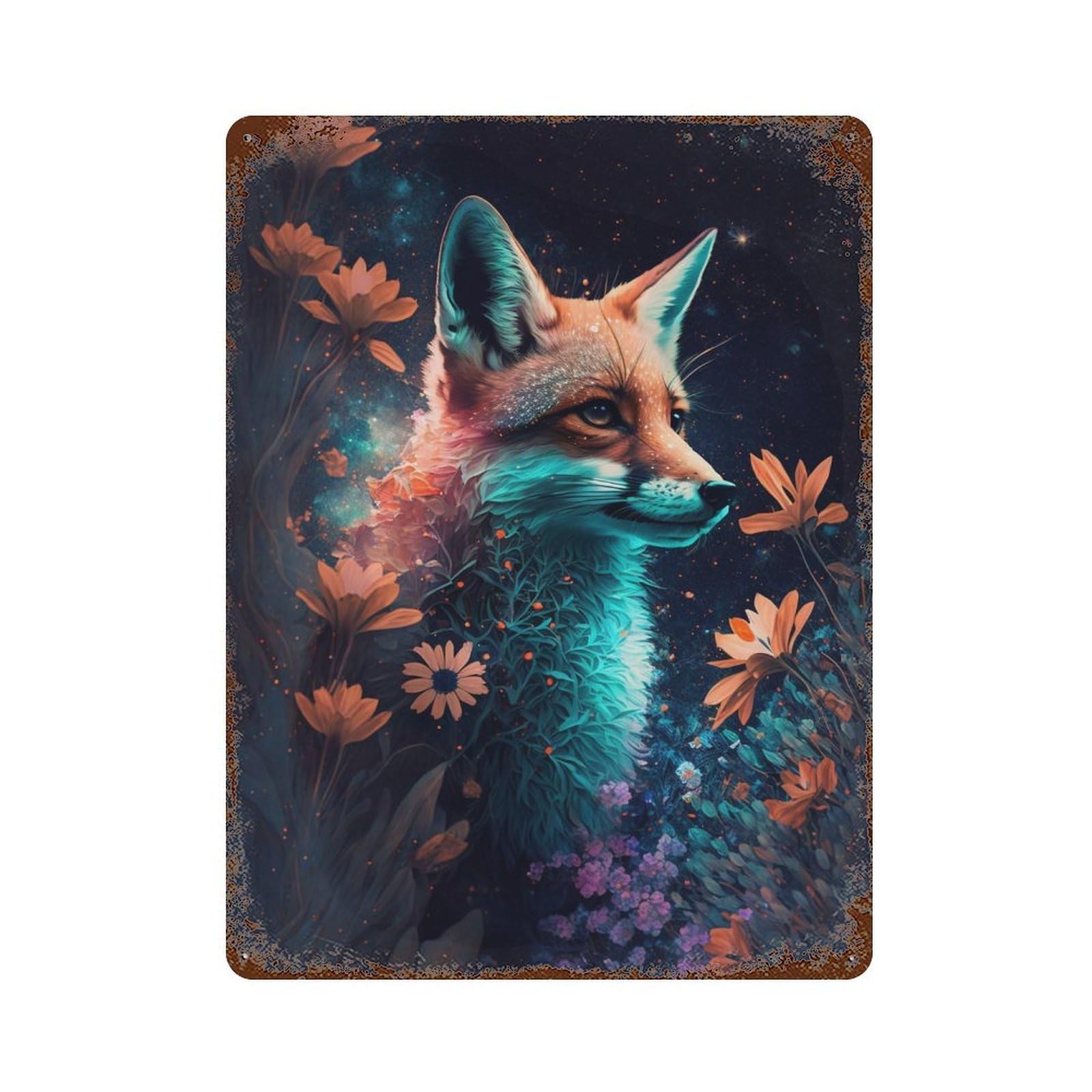 Magical Fox Garden Weathered Tin Sign 15.7"x11.8", Farmhouse Wall Decor for Garage, Pub Or Kitchen