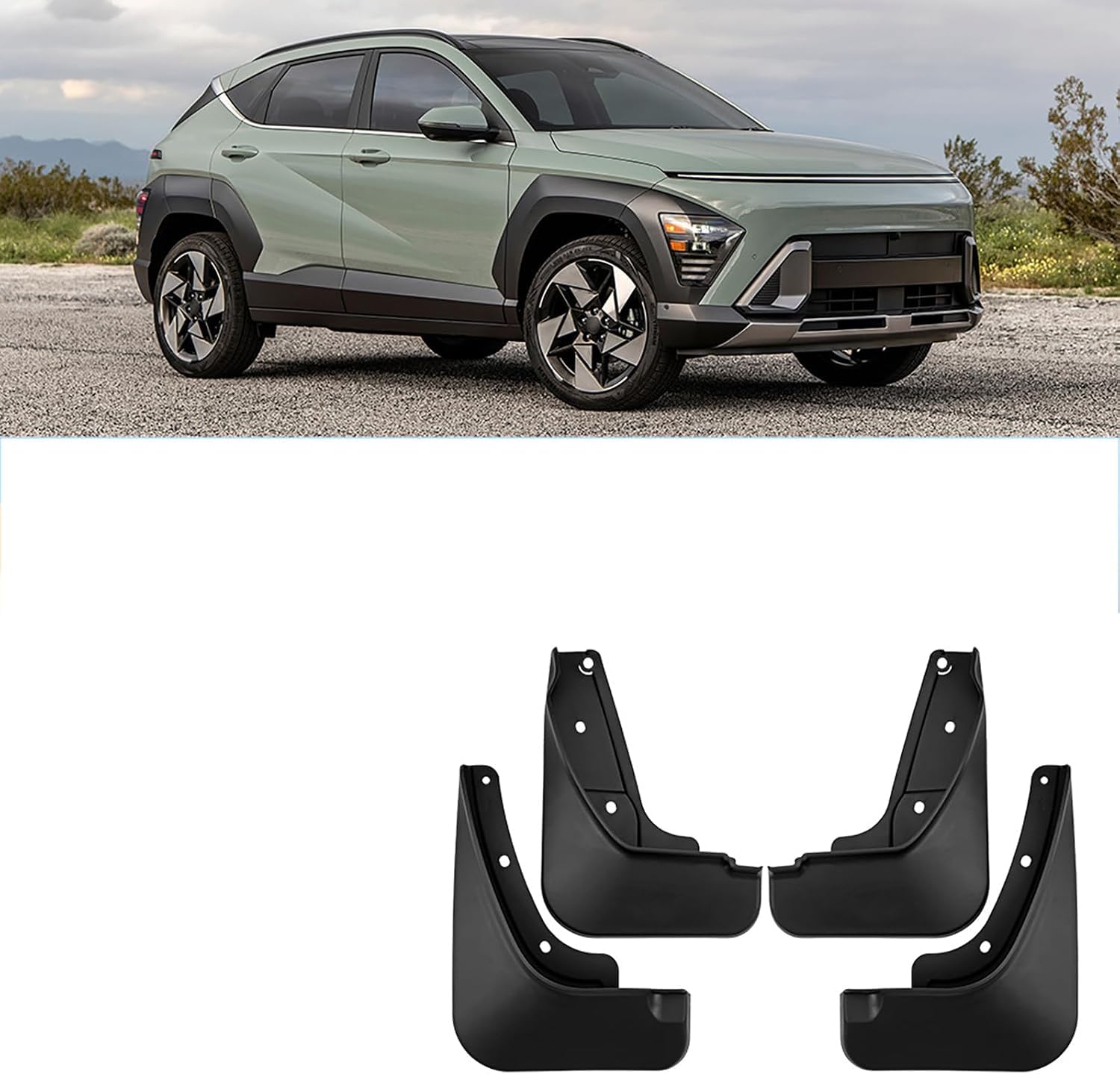 FengXH No-Drill Mudflaps for Hyundai Kona 2024, Bolt-On Kit, Road Legal