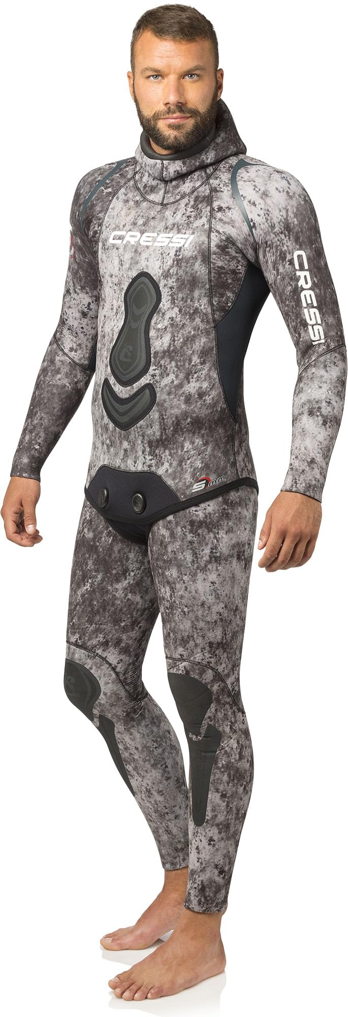 Crg1B|#Cressi Men Apnea Camou Complete Wetsuit 3.5mm Wetsuits - Two Piece Premium Neoprene 3.5 mm - Black/Brown/Grey Camouflage, Small/2