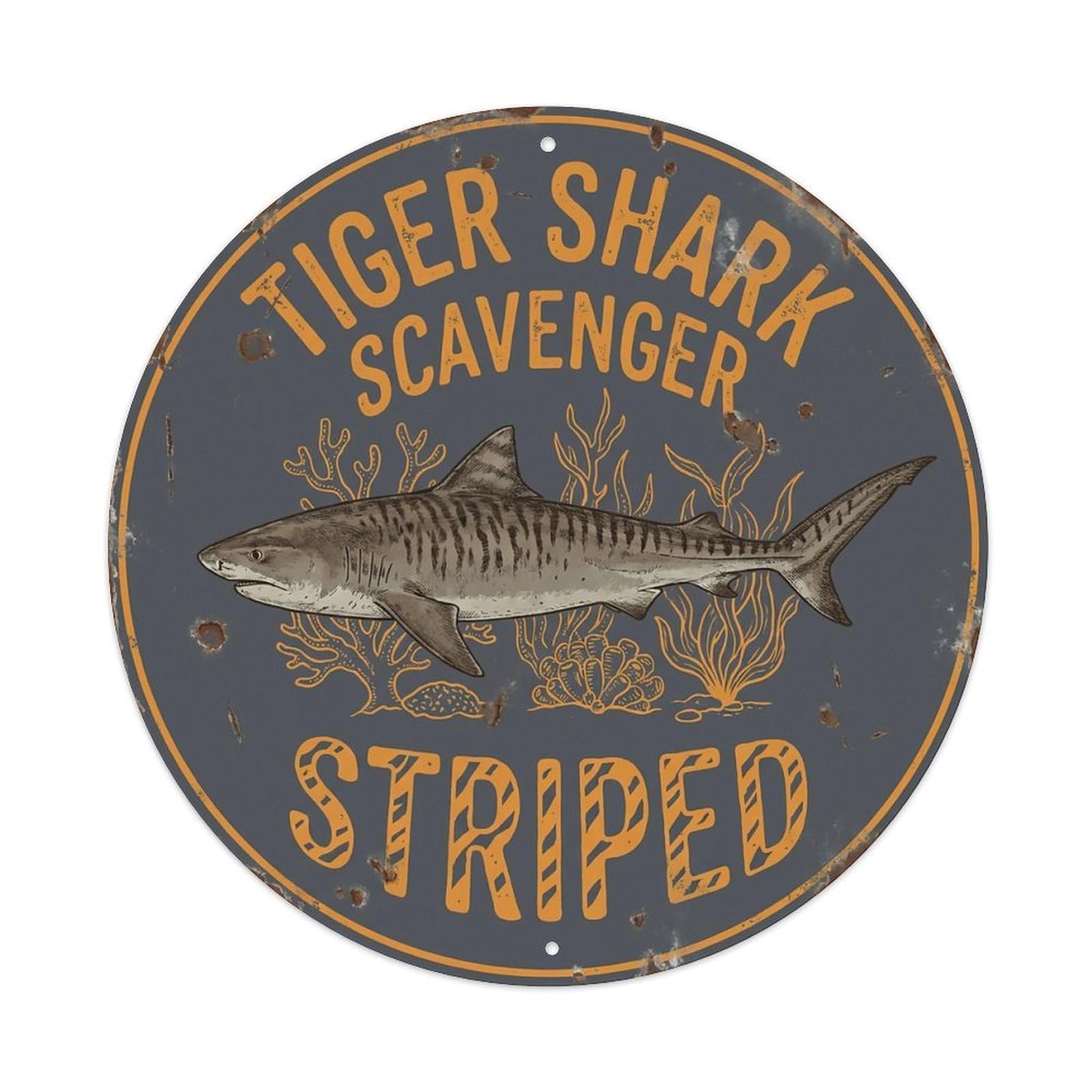 Cxhjca 8X8inch(20X20cm) Tiger Shark Scavenger Striped Metal Tin Sign
