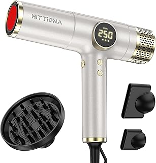 HITTIONA Infrared Ionic Hair Dryer with Diffuser - 2000W Dual Voltage Blow Dryer Gift for Women, Fast Drying, Lightweight & Low Noise, Red Light & Negative Ions, European Travel 110V-240V