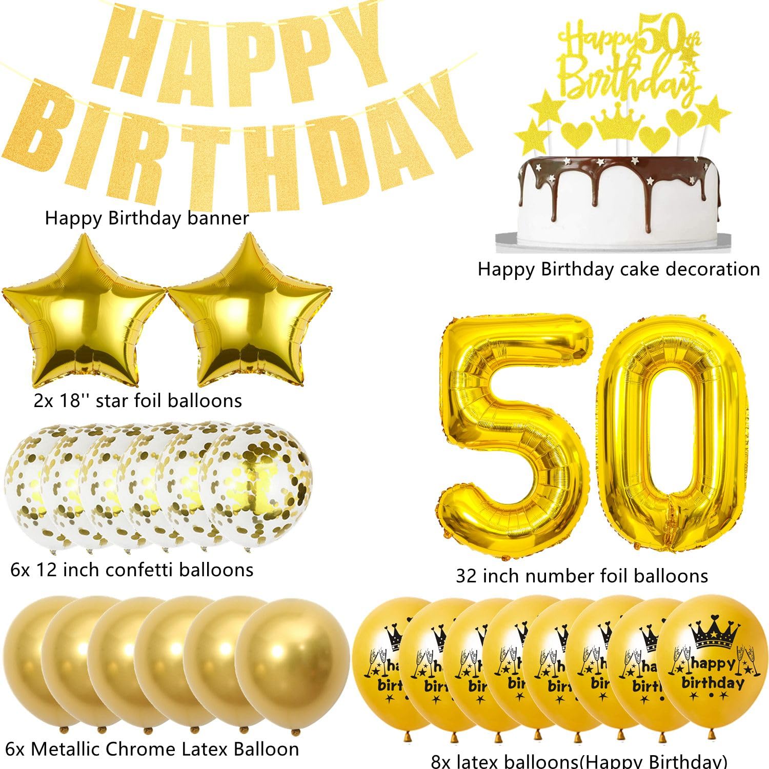 Palloncini Per Il 50° Compleanno: Lattice Da 12 Pollici Con Scritta Dorata Metallizzata - Italia - Foto 2