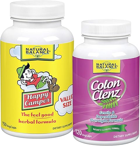 Natural Balance Happy Camper & Colon Clenz Bundle  Soporte herbario para el estrés y la limpieza  150 cápsulas, 120 cápsulas