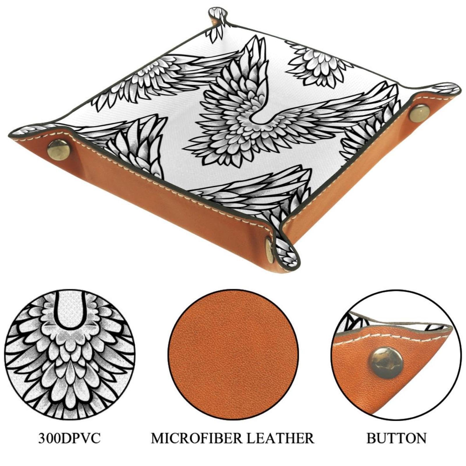 Auffangbehälter mit Engelsflügel-Aufdruck, dickes PU-Leder, Braun