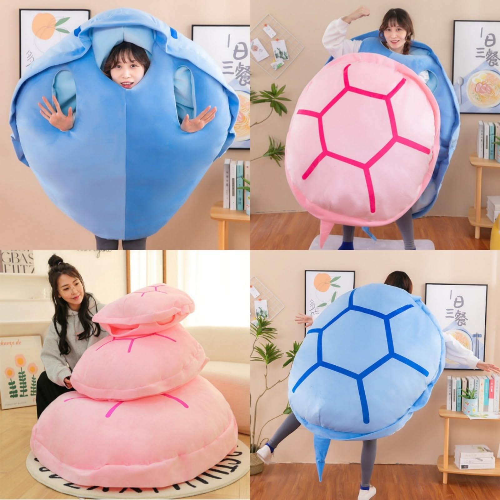 champracer Kawaii Schildkrötenkissen zum Anziehen, Tragbares Panzerkissen für Kinder und Erwachsene, lustiges Cosplay-Plüschkissen (Blau,100 cm)