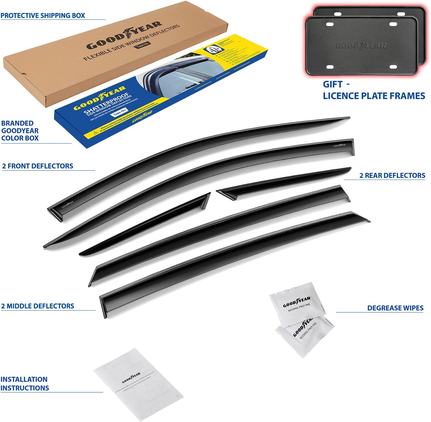 Goodyear Shatterproof Window Deflectors for Honda Accord 2023-2026, Tape-on Rain Guards, Window Visors, Vent Deflector Visor, Car Accessories, 6 pcs. - GY008831