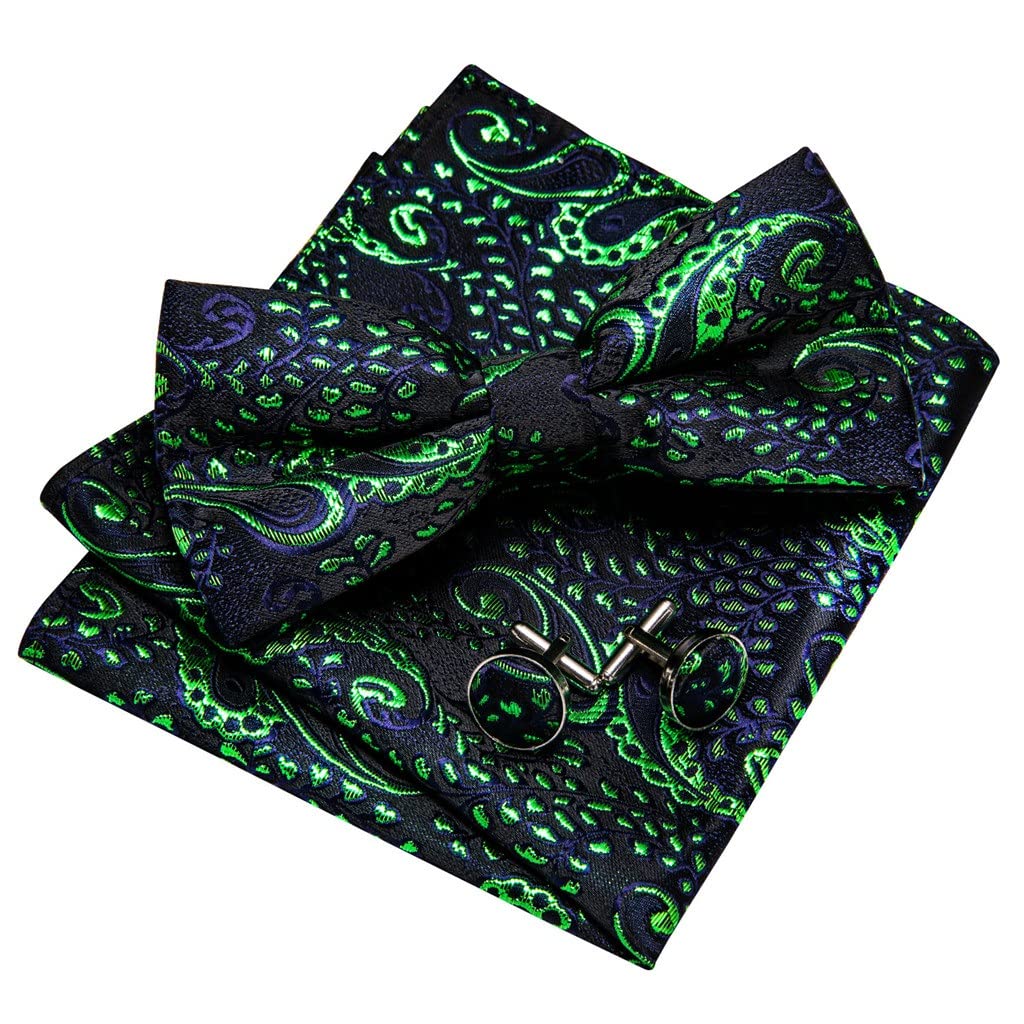 Corbata Pajarita verde Pajarita navideña Nudo de mariposa Pajaritas para hombre Pajarita preatada Conjunto de corbata de cachemira Gemelos