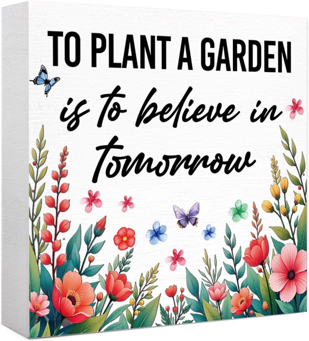 7x7 Inch Garden Quote Box Sign Floral Farmhouse Decor