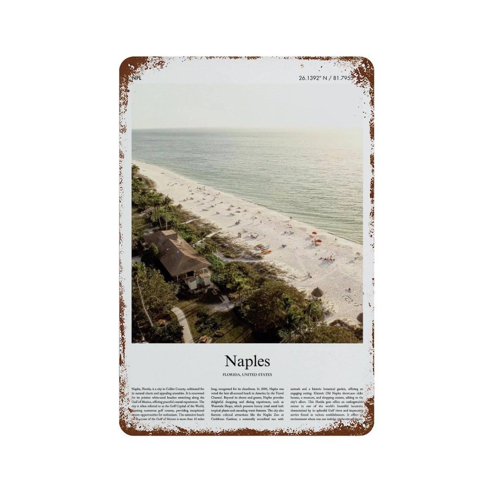 xiaoxiaoshen Naples Florida, United States, USA City Scenery Wall Decor Art Metal Tin Poster Modern Home Decor Art Home Bar Shop Decorations Vintage Sign 30x20cm