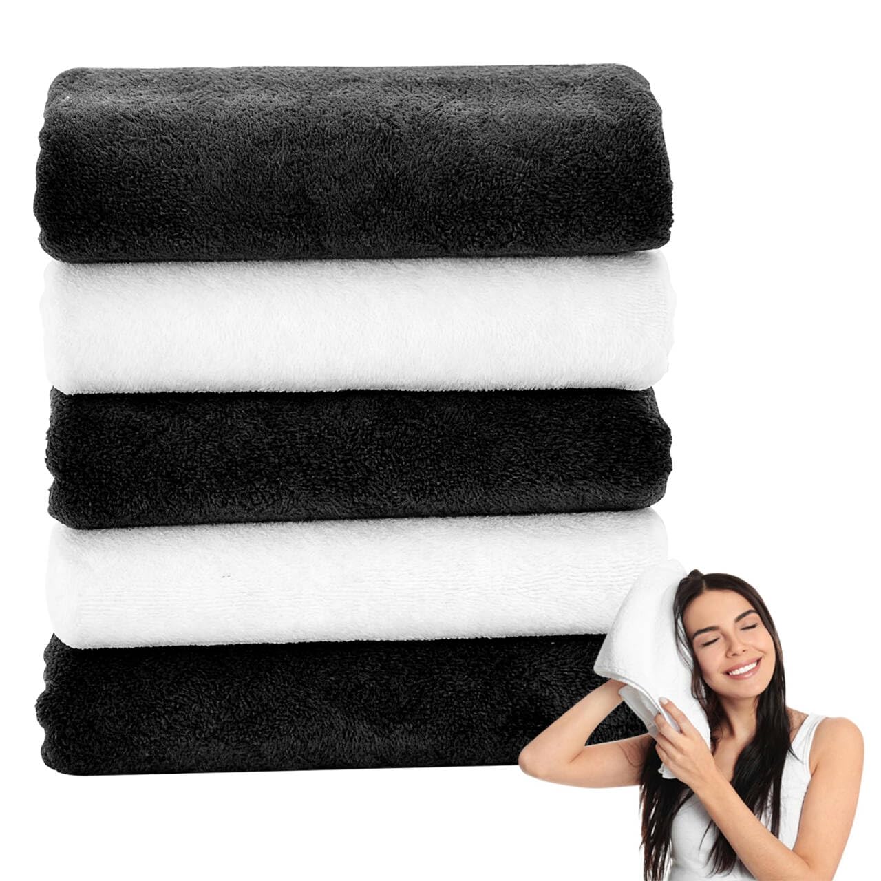 Ydakguey Men's White & Black Microfibre Gym Sports Towels, 4 Pack Fast Drying Absorbent Sweat Towels For Wo, Workout Towels For Gym Travel Camping Hiking Yoga (, 35X75cm)