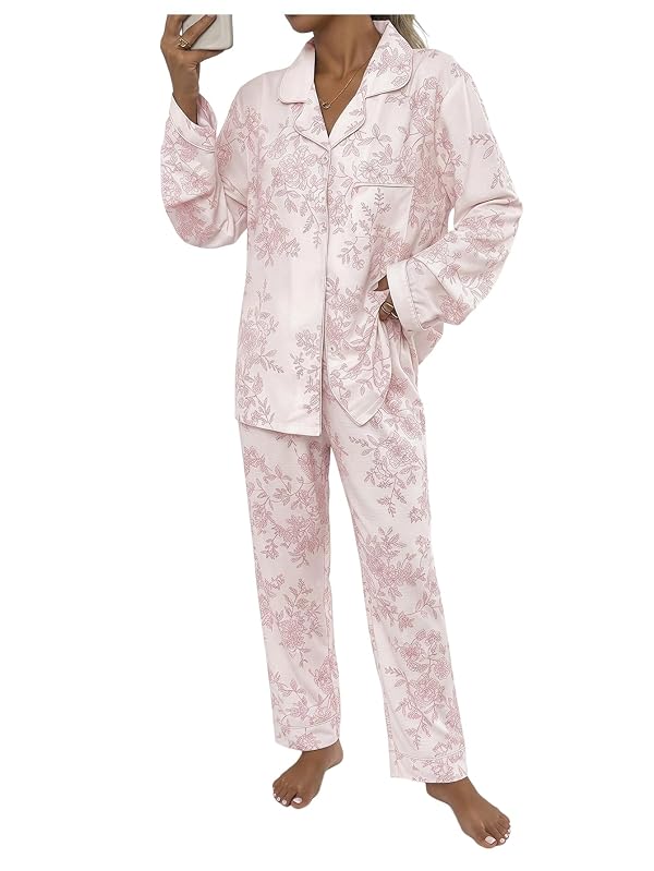 RoseSeek Women's Floral Button Down Pajama Set 2 Piece Lounge Set Sleepwear by RoseSeek - Used condition - US$26.23