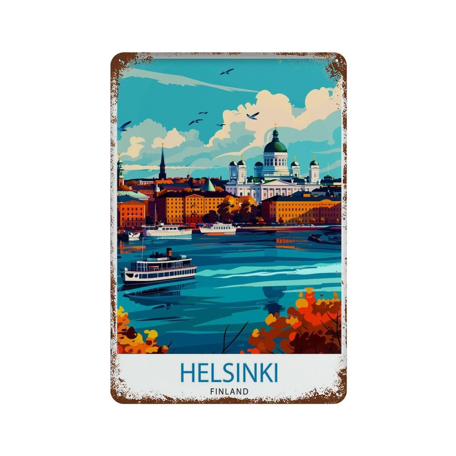 xiaoxiaoshen Helsinki Finland Travel Wall Decor Art Metal Tin Poster Modern Home Decor Art Home Bar Shop Decorations Vintage Sign 30x20cm