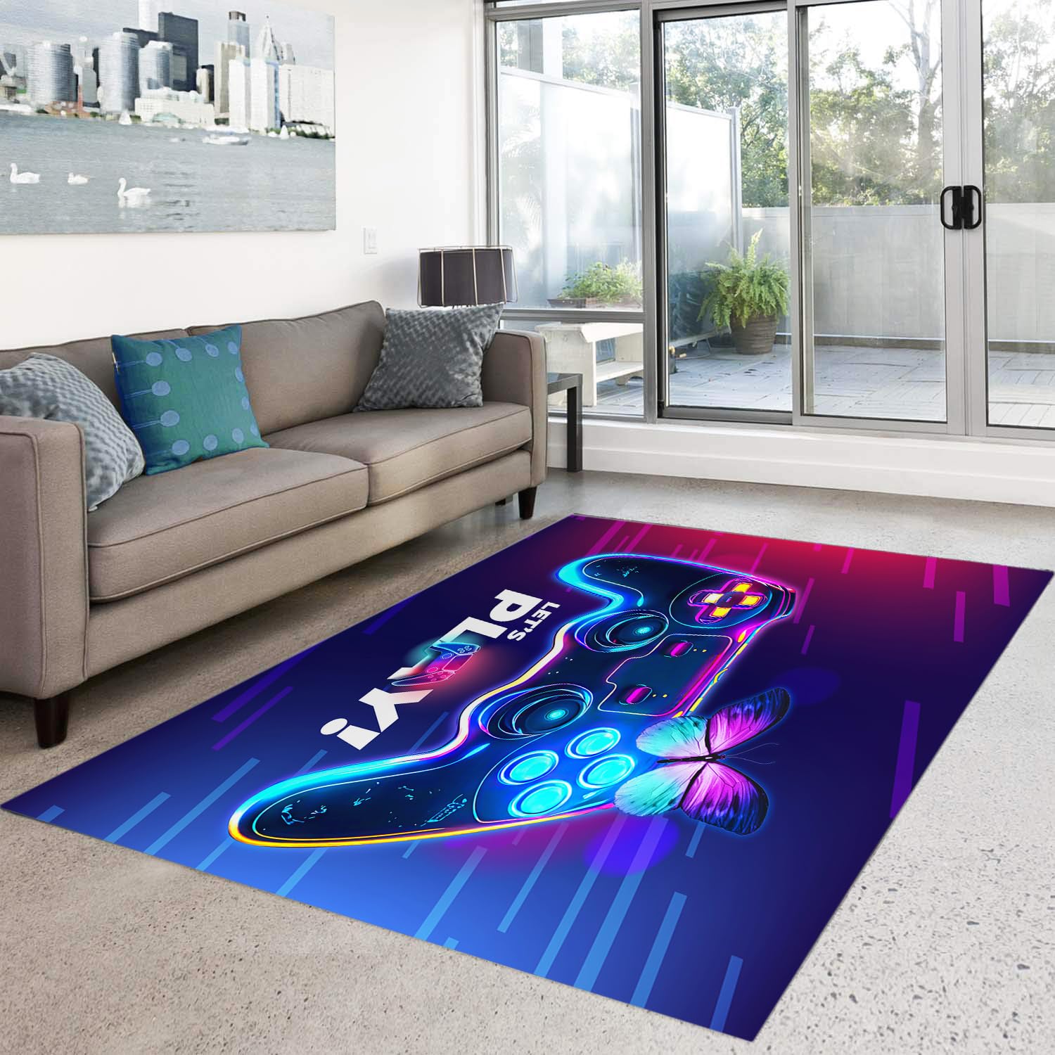 HOSIMA Tapis de manette de jeu, tapis de sol doux, pour chambre à coucher, tapis de sol antidérapant, à poils courts, tapis de sol moelleux lavable (manette de jeu 100 x 150)