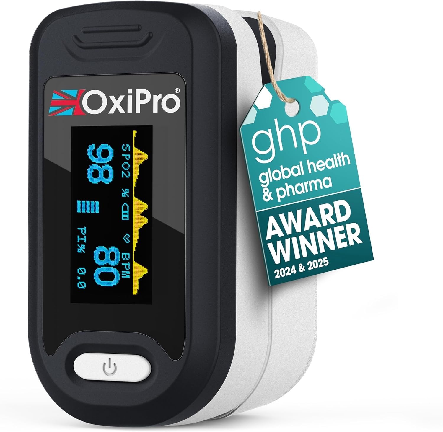 OxiPro OX2 Oximeter - Health & Pharma Awards Winner 2026 - Fingertip Pulse Oximeter/Blood Oxygen Monitor - Finger Oxygen Saturation/SATS Monitor to measure SpO2 / Medical Device for Adults