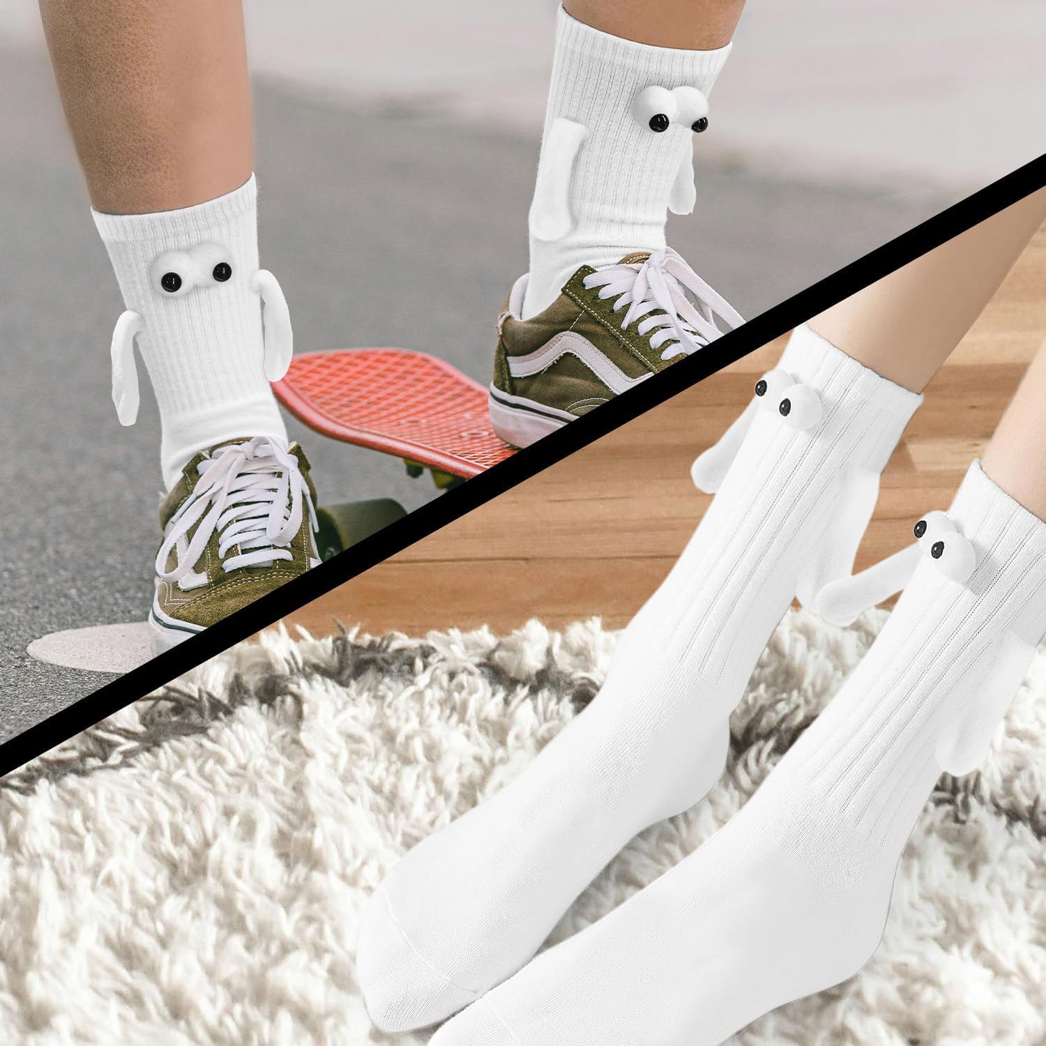 2 Pairs Magnetic Hand Holding Socks Cute 3D Socks Funny Novelty Gifts for Birthday Anniversaries Christmas Valentines Women Men