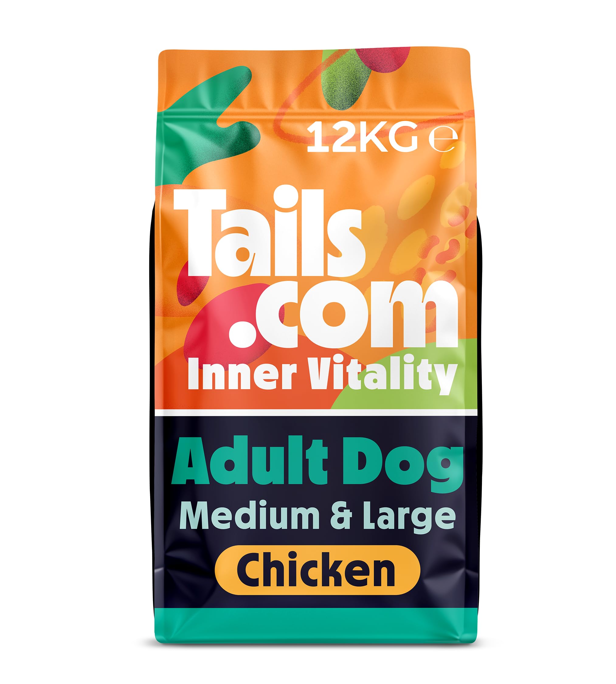 Tails.com • Dry Dog Food 12kg Large Pack • Chicken • Medium & Large Adult 1-7 years • Hypoallergenic Recipe • No Added Flavours or Preservatives • Made to Support a Large Dog's Active Joints