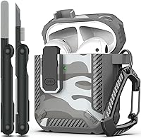 Vista 26 de RFUNGUANGO Funda para AirPod de 2ª generación con kit de limpieza, armadura protectora de carcasa dura militar con bloqueo para funda de carga