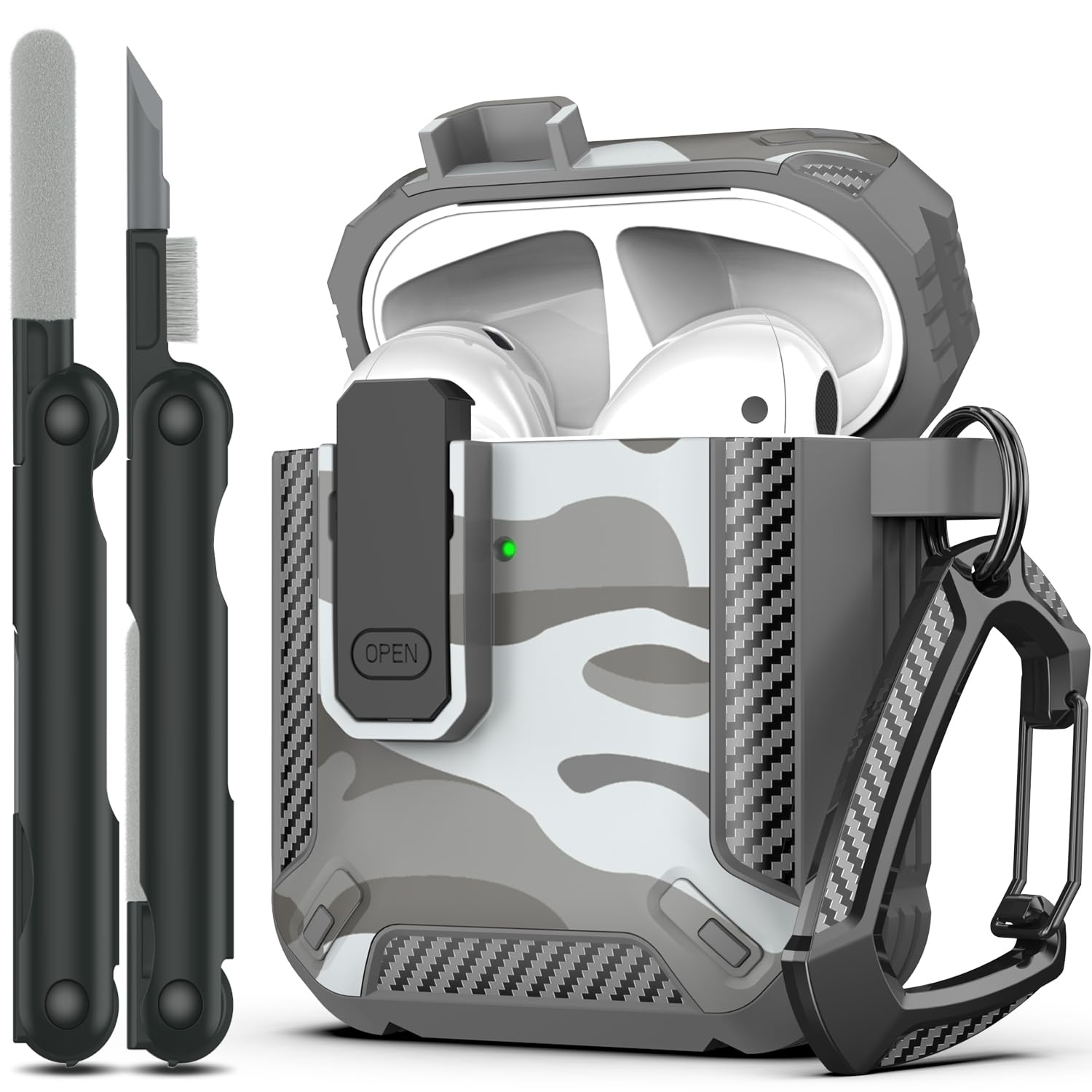 RFUNGUANGO - Funda para AirPods Pro 3 con Cierre y Kit de Limpieza, Transparente, rígida, para Videojuegos, con Soporte para teléfono Integrado, antigolpes （Naranja） — view 25