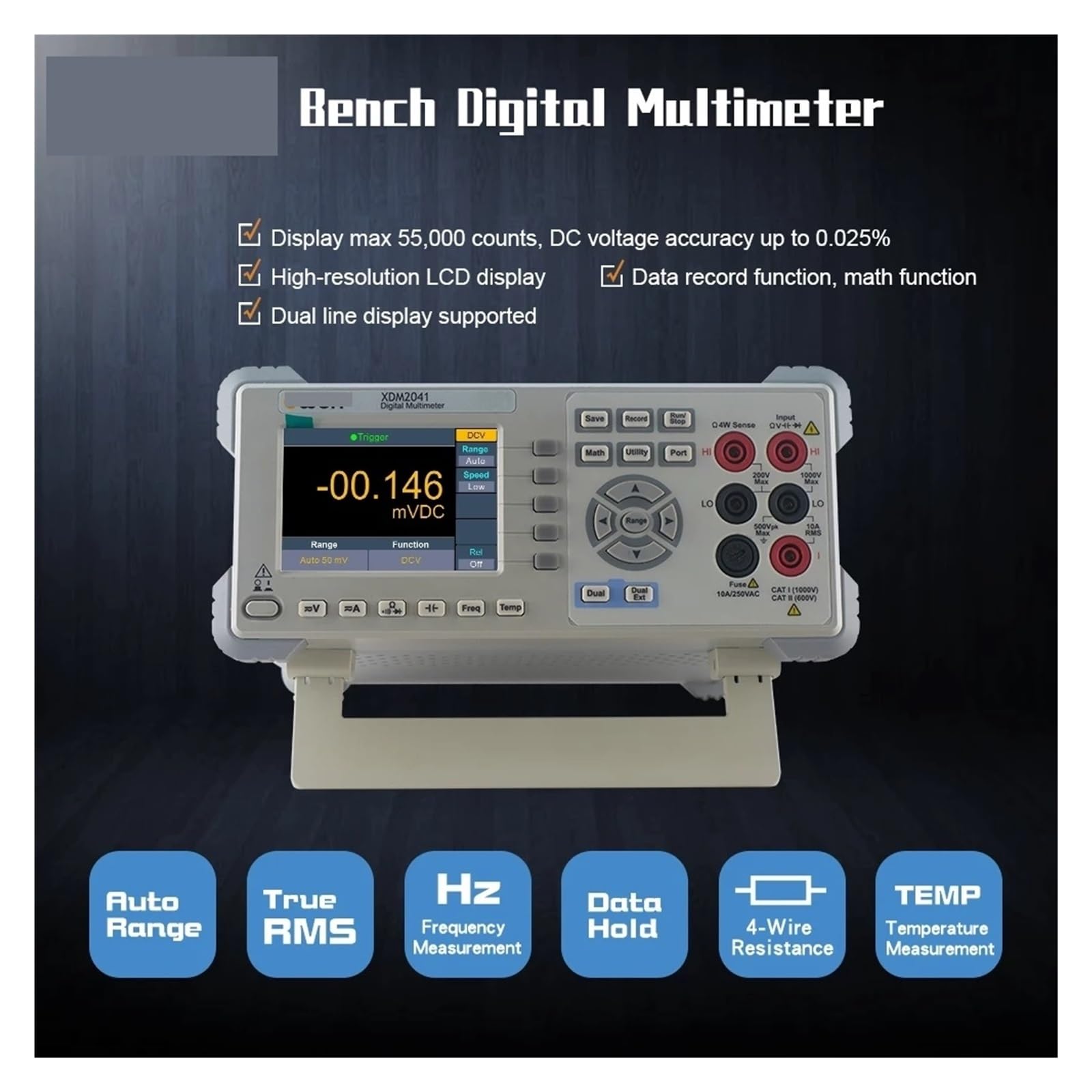 Tester per batteria auto, XDM2041 4 1/2 Multimetro digitale da banco True RMS AC DC Tensione Corrente Temperatura Resistenza Frequenza Tester