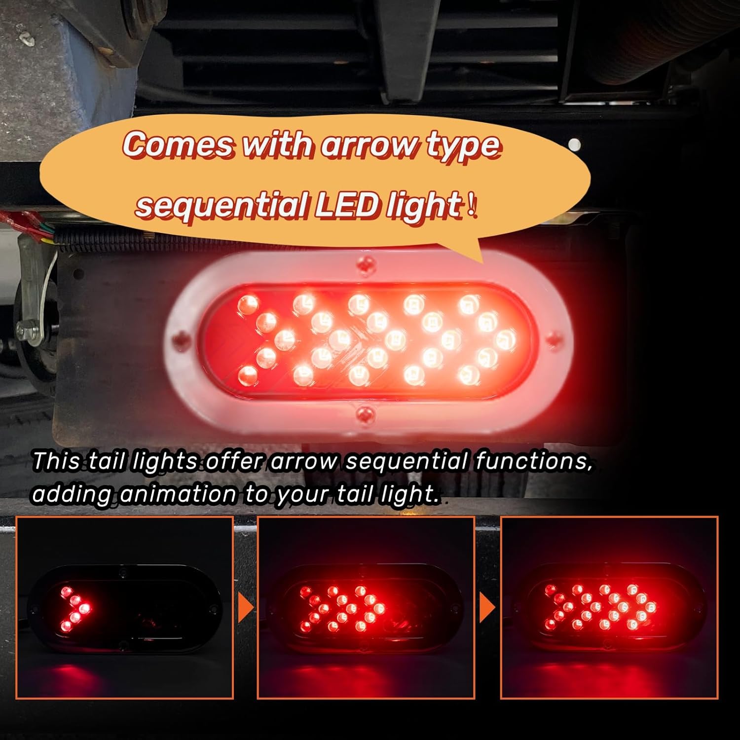 Trailer Lights, LED Trailer Tail Lights Oval Arrow Red Sequential Flowing Tail Light with Chrome Frame, 24V for Trailer Truck RV, Super Bright 2Pcs