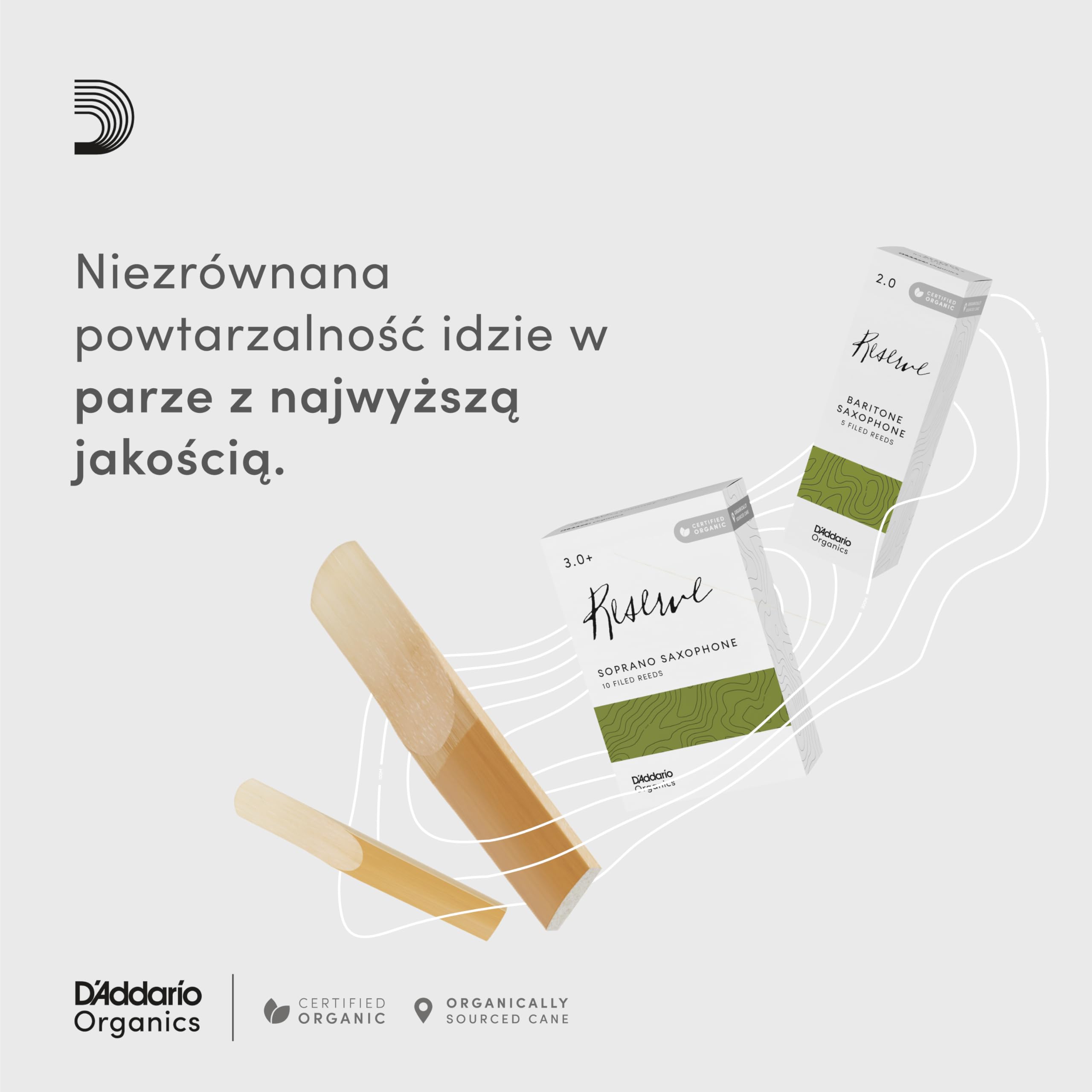 D'Addario Organisch Resrezerwa barytonów saksofonowych - Rury saksofonowe - Pierwsza i jedyna bio-trzcina - 3,5 siła 10 sztuk