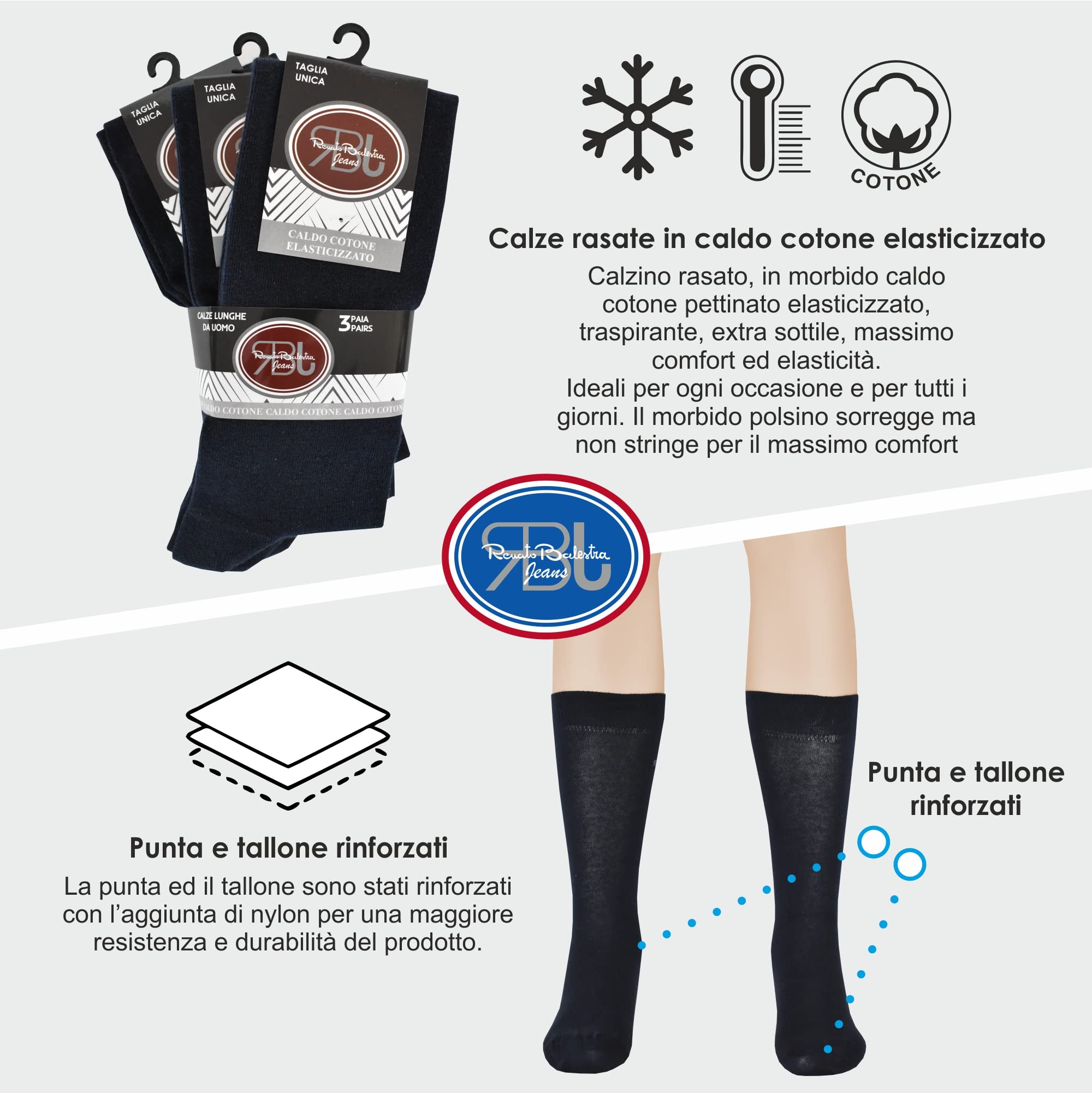 Renato Balestra 6 Paia - Calze Invernali in Cotone da Uomo Varie Altezze - Vari colori - Non stringono - Punte e talloni rinforzati