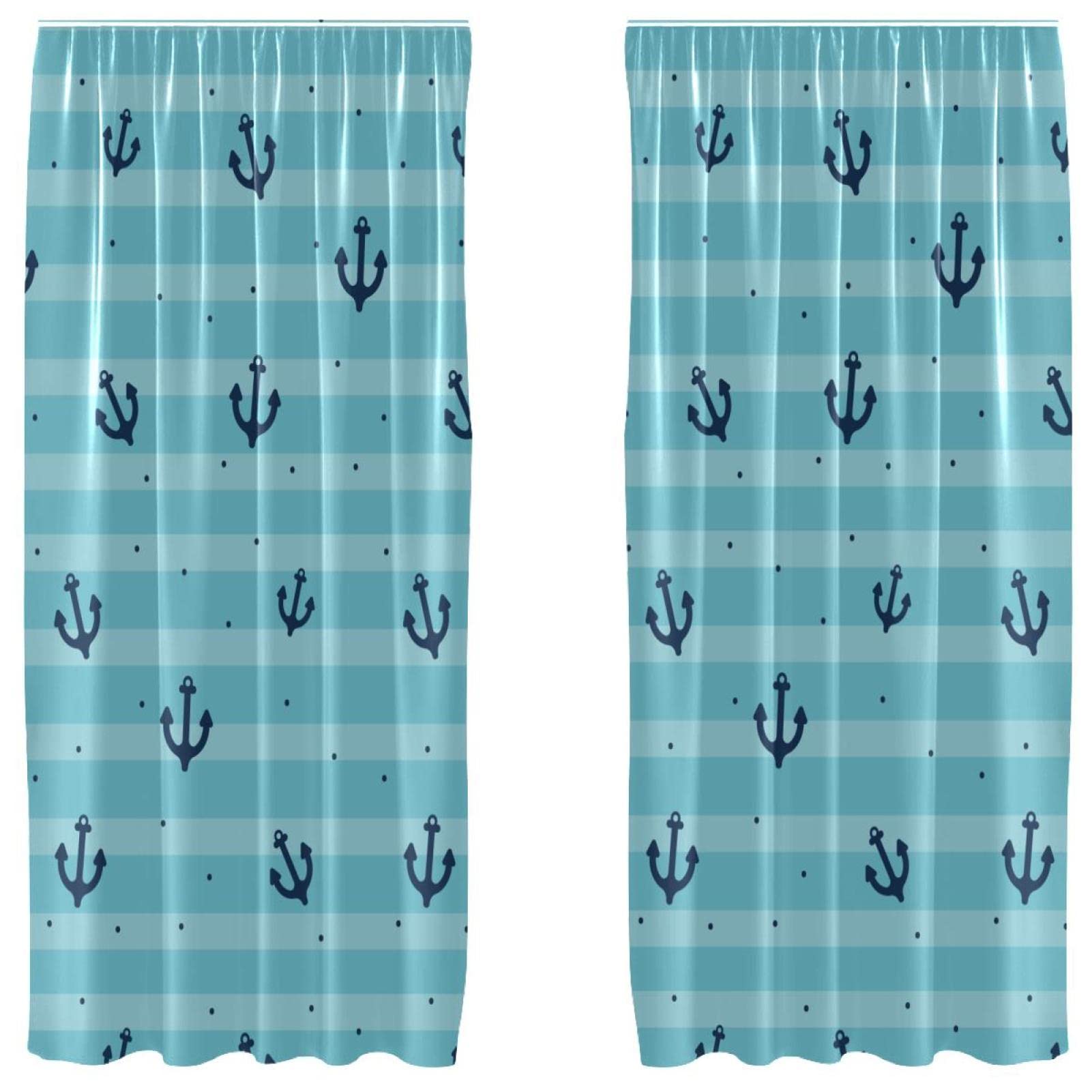 Cortinas de panel marinero para salón juego de 2 paneles ligeros con diseño de ancla 55x84