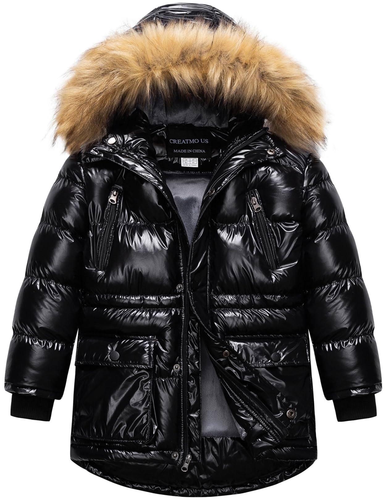 CREATMO US Boy's Winter Parka Water Resistant Hooded Puffer Fleece Lined Jackets Coats
