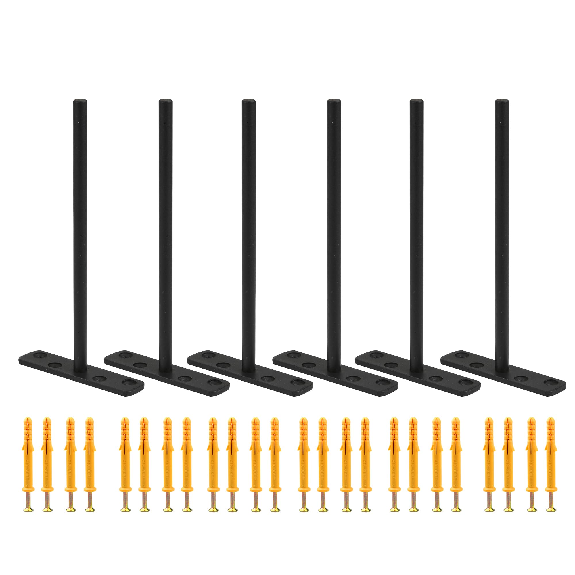 Highdecora Floating Shelf T Brackets Blind Wall Mounted 6Pcs, Solid Steel Hidden Brackets for Concealed Wood Shelves with Screws & Plugs for Drywall & Concrete Wall (Black, 200mm)