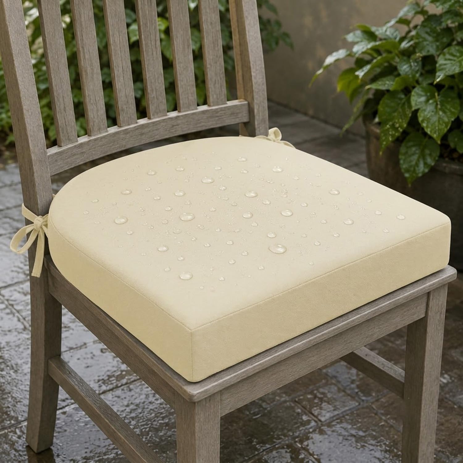 Coussin de chaise extérieur imperméable 48x48x8cm jaune clair avec zip