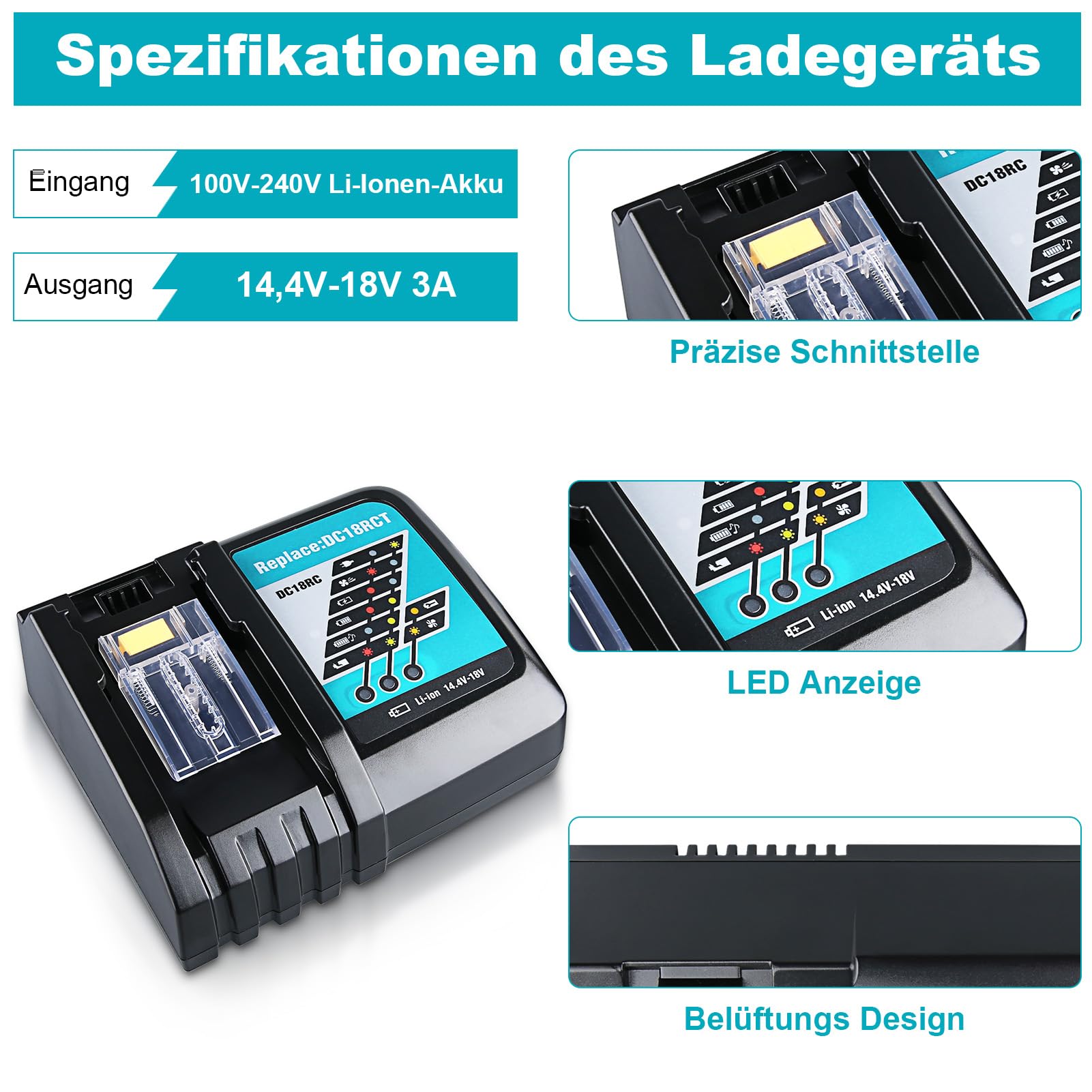 Batería de repuesto BL1860B y DC18RC de 5,0 Ah, 18 V, compatible con batería Makita LXT BL1830 BL1840 BL1850 BL1860 para herramientas de 18 V con indicador LED