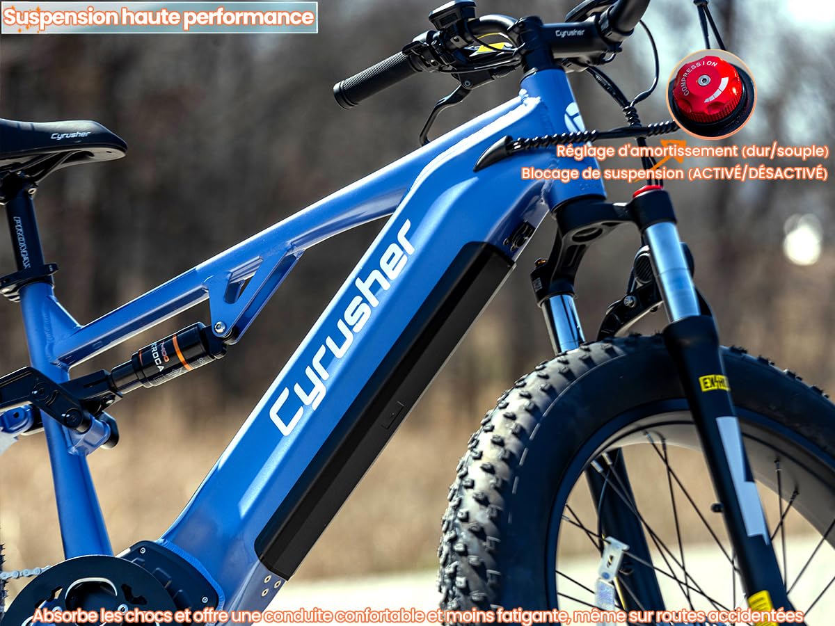 Vélo Électrique en Aluminium Rover 26Pouces, 250W 25 km/h 52V 16Ah 811Wh 101 km, Suspension intégrale, Freins à Disque Hydrauliques