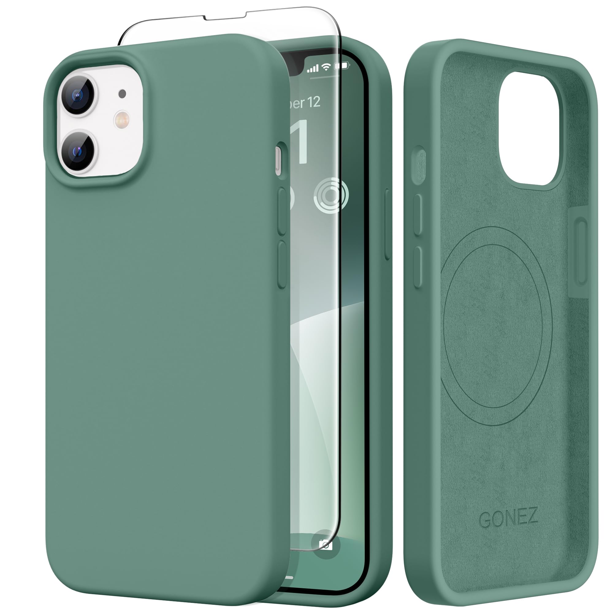 GONEZ Magnetic for iPhone 12/12 Pro Case, Silicone Cover Midnight Green