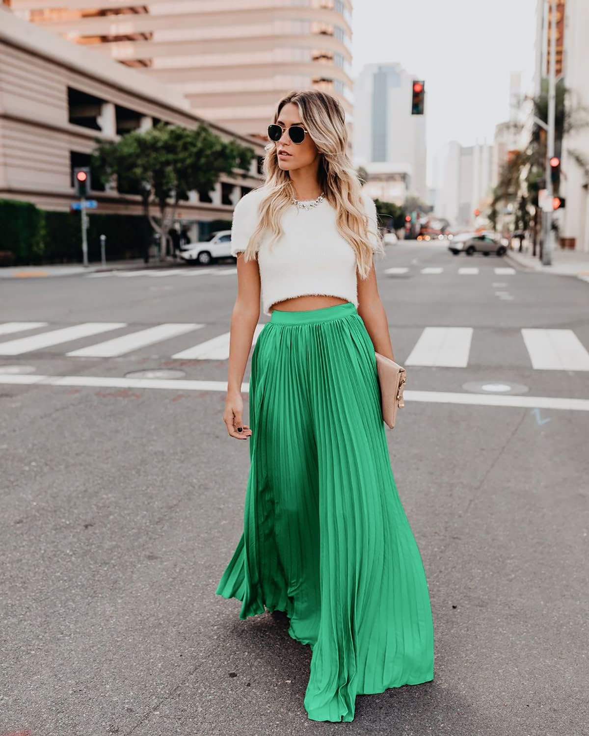 utcoco Women's Elegant Maxi Skirt High Waisted Pleated Chiffon Long Skirts for Women - Image 3