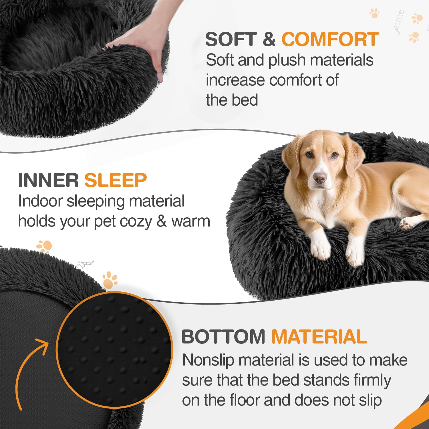 ELYF Large Donut Dog Beds, Kitten and Puppy Bed with Anti-Slip Waterproof Bottom - Image 3
