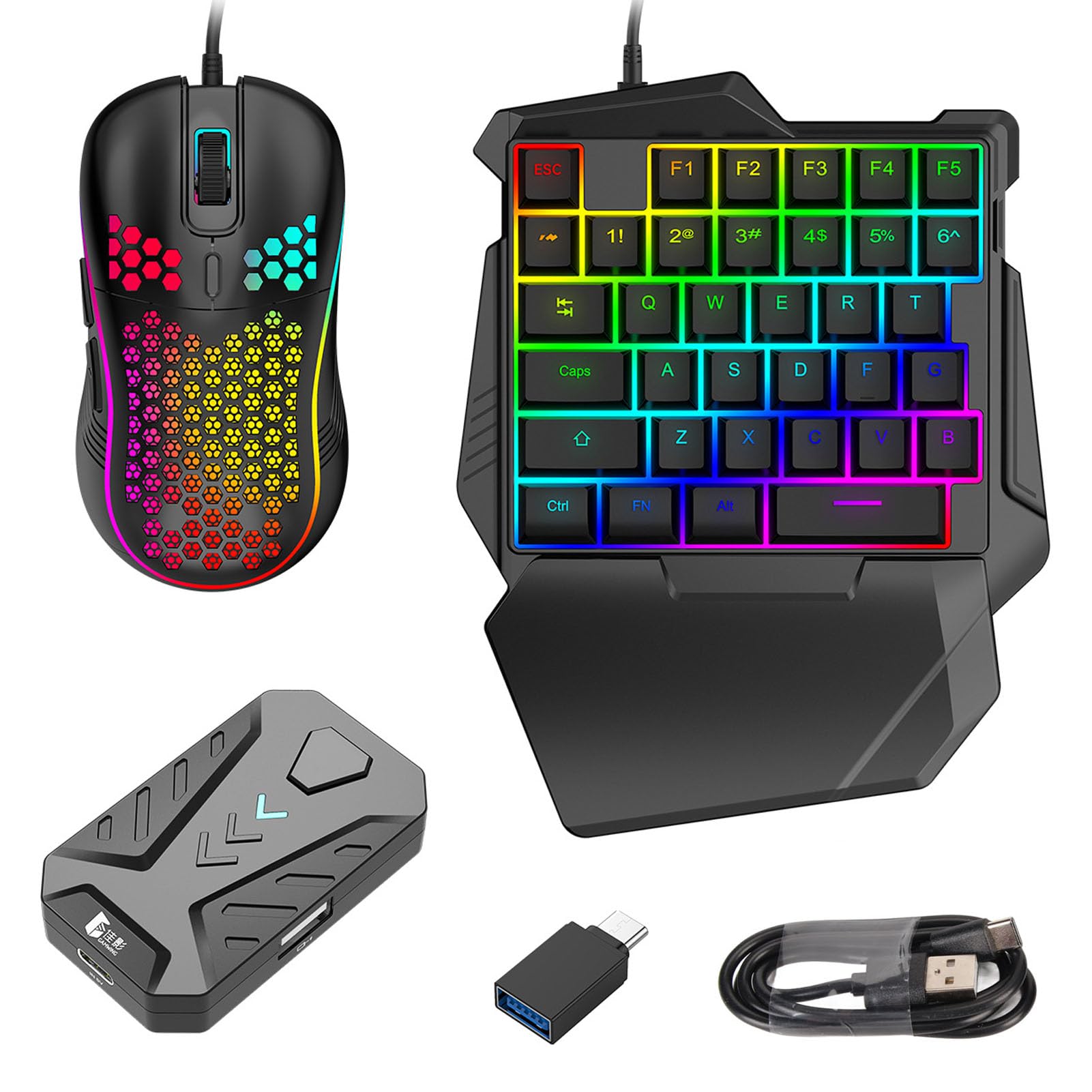 Combo de Convertidor de Ratón y Teclado para Juegos de Media Mano, Juego de Convertidor de Ratón y Teclado con Cable Silencioso para para XboxONE para Switch