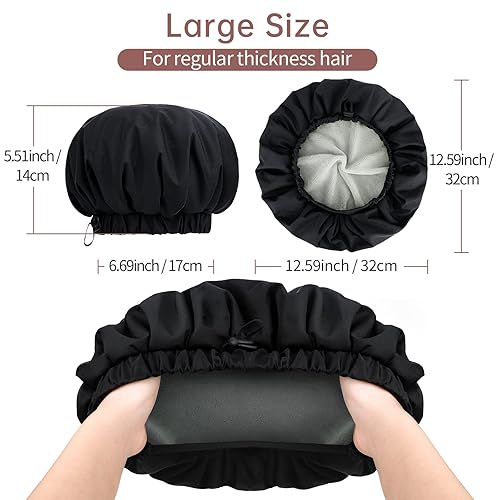 Miniatura 9 de Gorro de ducha de lujo para mujer, impermeable, reutilizable, doble capa, forro de microfibra con función de cabello seco, extra grande para cabello