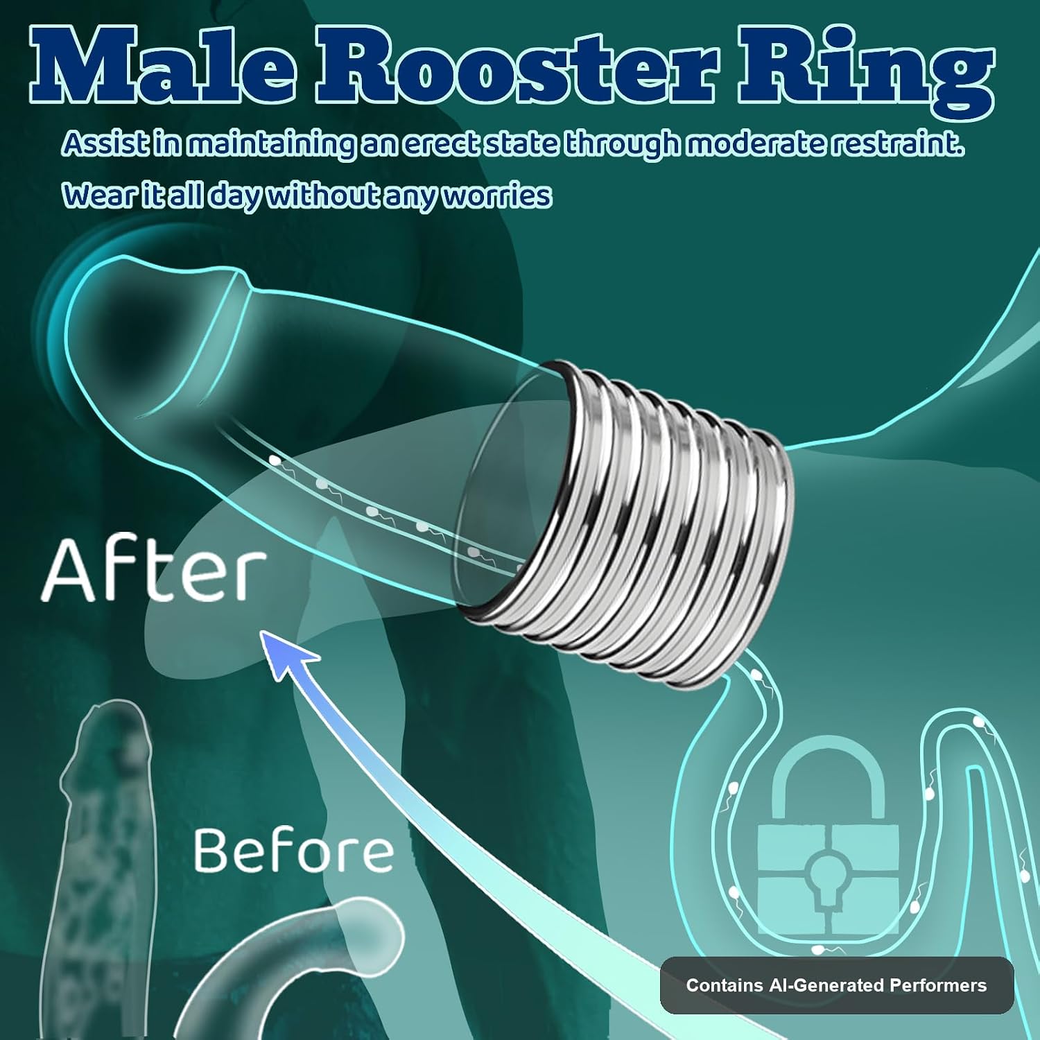Stainless Steel Male Penis Cock Ring Thick Metal Cock Penis Ring for Enhance Male Erection Ability Pleasure Sex Toy