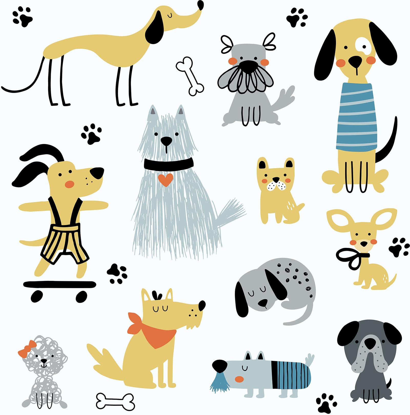 FANCYEASY Cute Cartoon Dog Wallpaper Stick and Peel 12"x100" Colorful Puppy Animal Peel and Stick Wallpaper for Kids Room Nursery Playroom Dog Paw Bone Self Adhesive Contact Paper Removable Vinyl Wrap