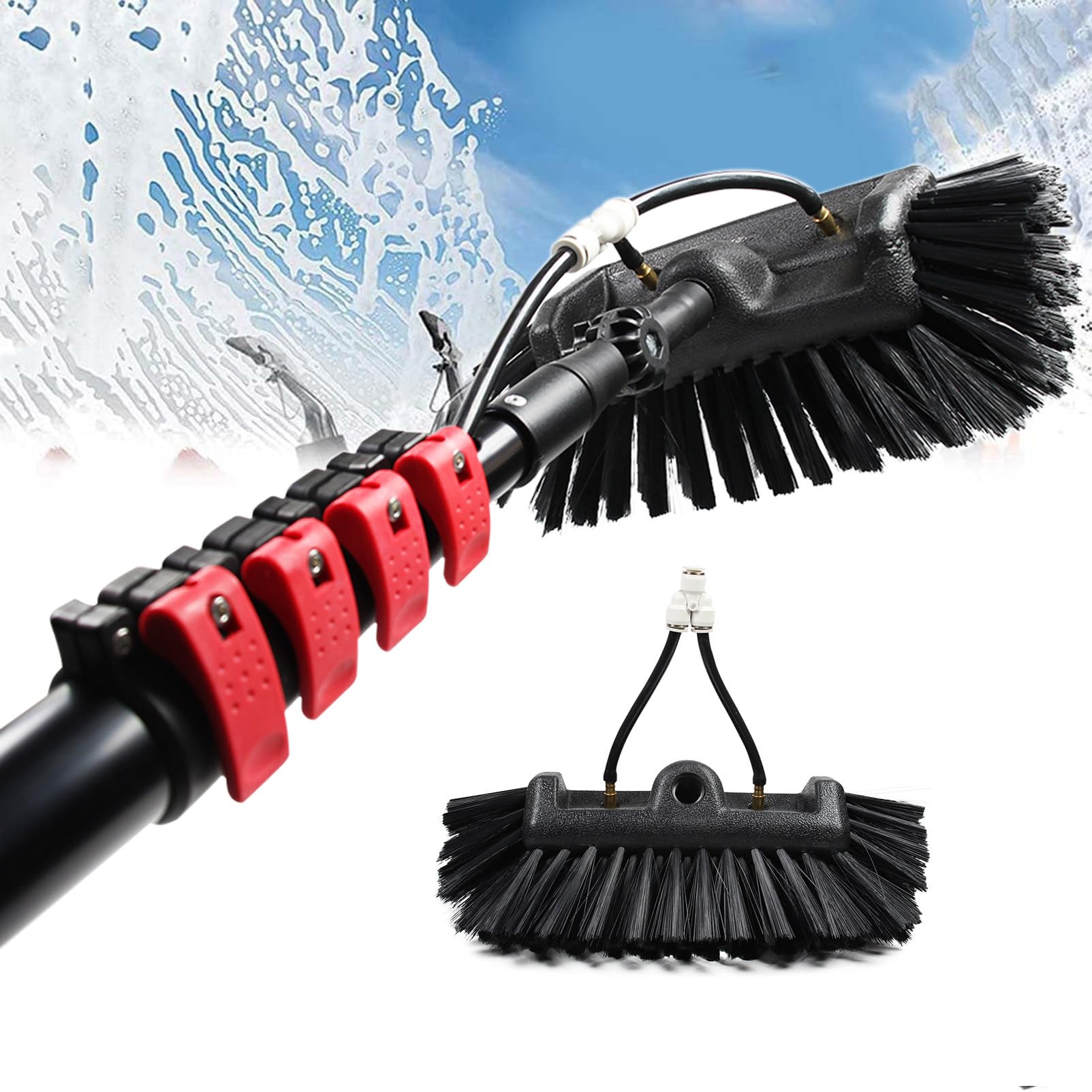3.6-12m High Clean Teleskopstange mit Wasseranschluss,Teleskopstange mit wasserdurchlässiger 5 Flächen Bürste Profi Fensterreiniger, Ausziehbarer Reiniger Wintergartendach, ( Size : 39FT/12M )