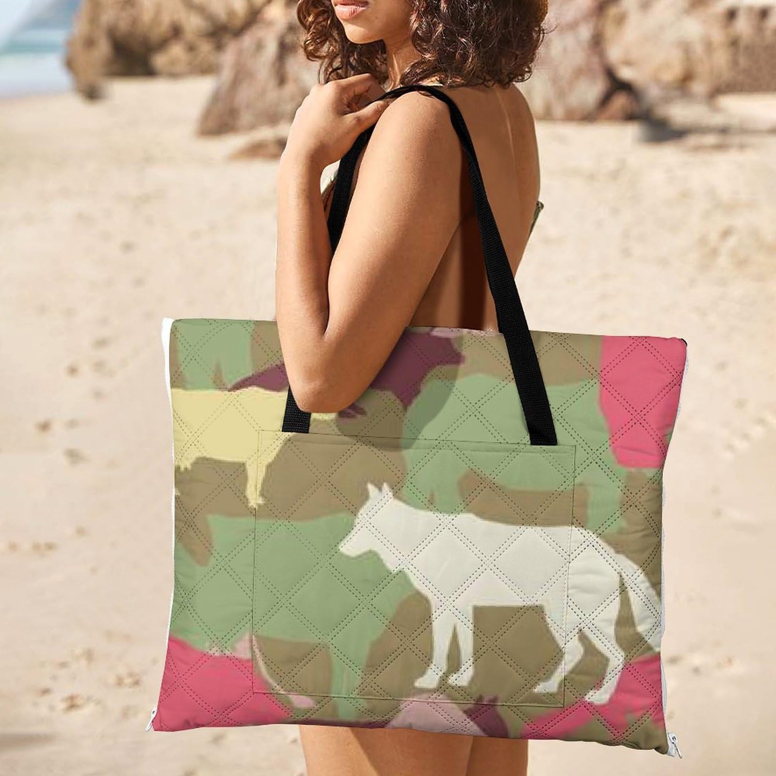 3D Impression Animaux Sauvages déguisés Couverture Pique Nique Tapis De Plage Anti Sable Matelas De Plage Plaid Pique Nique pour Camping, Parc, Jardin, Plage 200x200cm