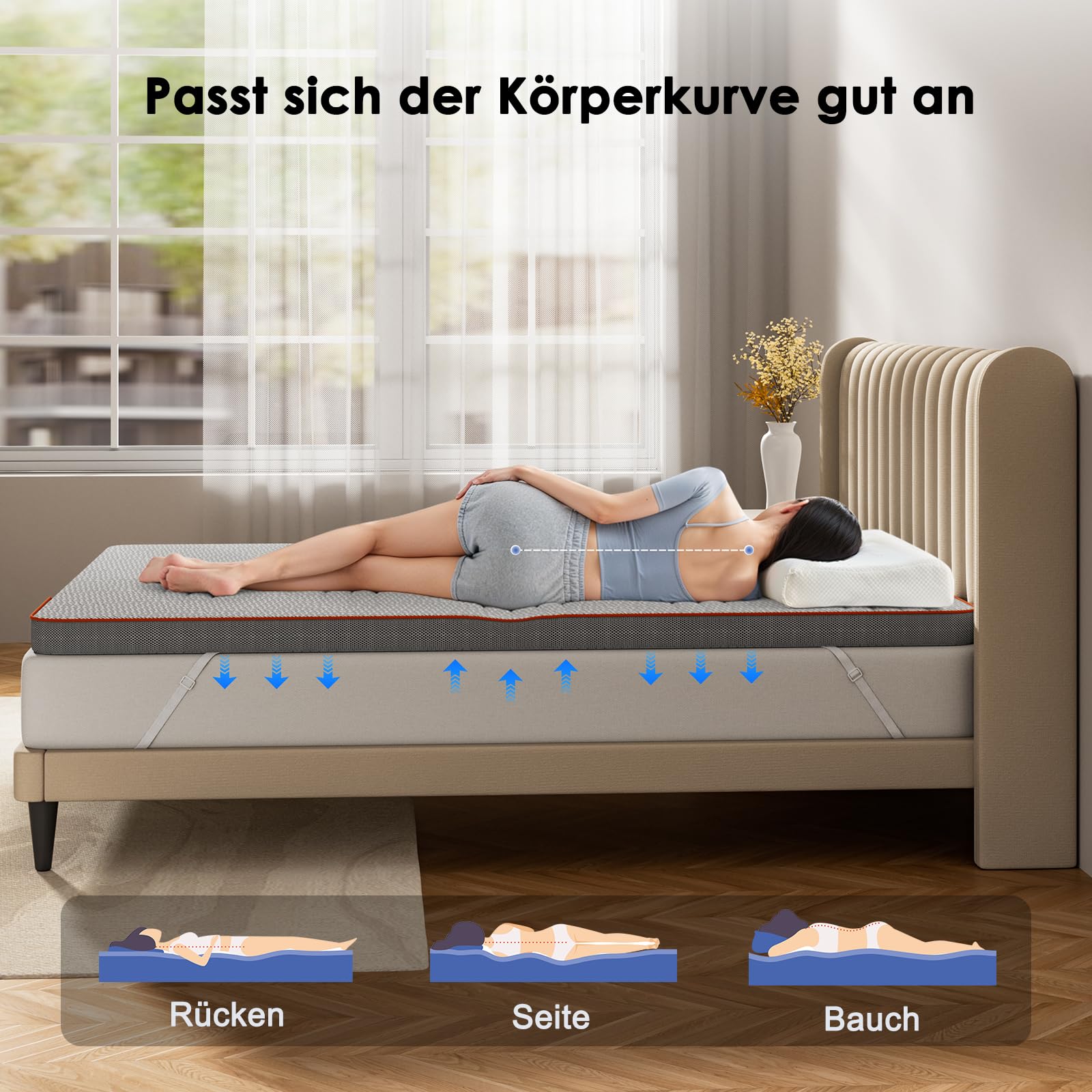 PERLECARE Topper 180x200cm - 7.5cm Höhe Hart Matratzentopper, H3 H4 Härtegrade Gel Kaltschaum mit Hochwertiger Matratzenbezug, Öko-TEX® Zertifiziert Matratzen Topper für Boxspringbett und Schlafsofa